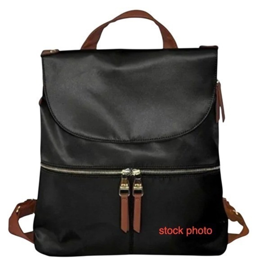Steve Madden Black Nylon Brown Faux‎ Leather Trim Backpack Bag Lightweight